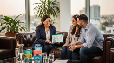Clinic staff discusses an all-inclusive BBL package with international patients in a comfortable lounge.