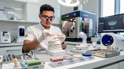 A lab specialist crafts a zirconia crown in a high-tech Mexican dental laboratory.