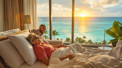 An American patient recovering comfortably in a Cancun resort after dental treatment.