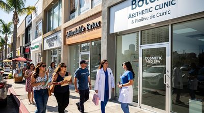 Bustling Tijuana medical district showcasing competitive Botox clinics and diverse patients.