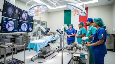 A modern bariatric surgical suite in Mexico showcasing advanced equipment and team preparation.