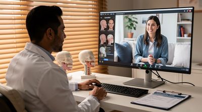 Mexican surgeon conducting virtual consultation with patient.