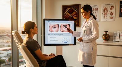 A diverse patient consults with a dermatologist in a Tijuana clinic about CO2 laser treatment.