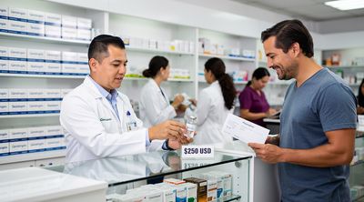 A pharmacist in Mexico provides an affordable Omnitrope HGH vial to a patient.