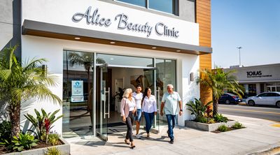 Modern entrance of Alice Beauty Clinic in Tijuana welcoming international patients.