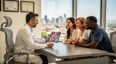 Dr. Rafael Camberos consulting with patients at PLASTIKS Plastic Surgery Center.