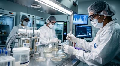 Lab technicians manufacturing stem cells in CPI's in-house cleanroom.