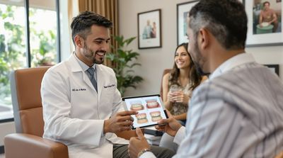 A dentist is consulting with patient.