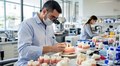 Dental technician crafting custom prosthetic teeth in modern Mexican laboratory workspace