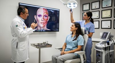 Mexican surgeon demonstrates deep plane facelift using 3D imaging to an engaged American patient.