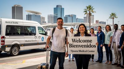An American patient is welcomed by clinic staff upon arrival in Tijuana for medical tourism.