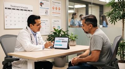 Doctor discussing program durations with patient in consultation room.