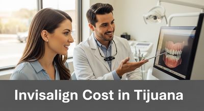 American patient consulting with orthodontist about Invisalign treatment in a modern Tijuana dental clinic using 3D digital scan technology.