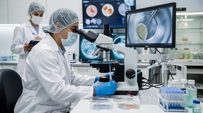 A Mexican embryologist performing an ICSI procedure in a high-tech fertility lab.