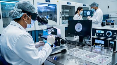 Mexican embryologist performing ICSI in advanced IVF lab with precision equipment.