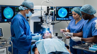 A surgeon performs bladeless LASIK surgery using advanced laser technology in a sterile Mexican operating room.