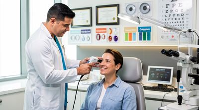 A surgeon conducts a follow-up eye exam after SMILE procedure in Mexico City.