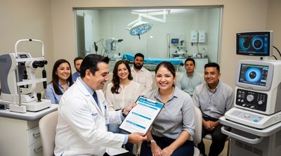 A Mexican surgeon explains comprehensive LASIK inclusions to a diverse group of attentive American patients.