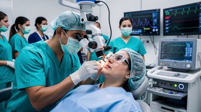 A Mexican surgical team efficiently performs a LASIK eye procedure on an American patient in a high-tech room.