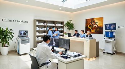 A modern orthopedic clinic in Tijuana highlights efficient operations with staff reviewing charts.