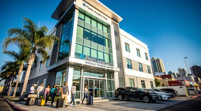Modern plastic surgery clinic exterior in Tijuana welcoming international patients.