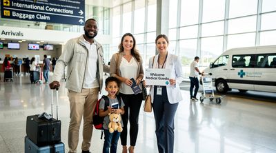 An American family arriving at the airport for convenient medical travel to Colombia.