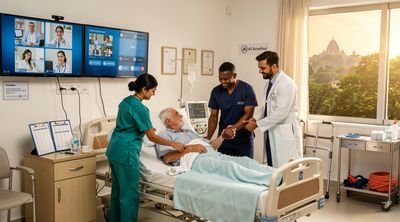 Recovery room with telemedicine support in accredited Indian hospital.