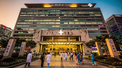 Exterior of Asan Medical Center welcoming international patients.