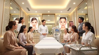Diverse patients consulting in a high-end Thai cosmetic surgery clinic, showcasing advanced procedures and transformations.