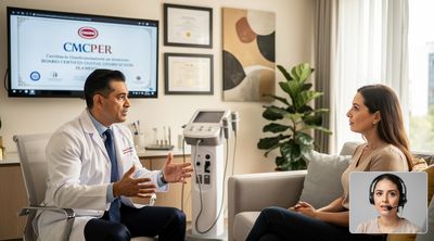 A virtual consultation where a Mexican surgeon shows CMCPER certification to an American patient.