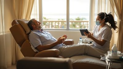 American patient recovering comfortably with Mexican nurse's assistance.