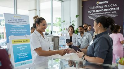 Clinic staff welcomes a patient with details of a comprehensive dental package in Mexico.