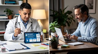 A Mexican doctor providing prescription advice to an American patient via video call.